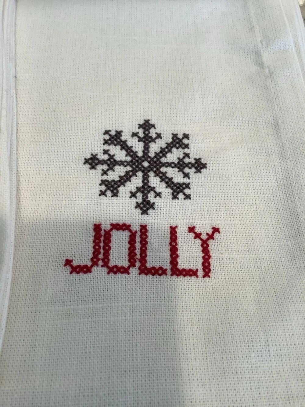 Threshold White Holiday Embroidered Napkin Set with Red and Gray Accents